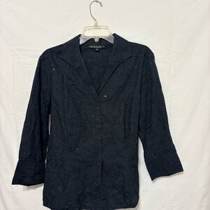 Lafayette 148 New York black sequin top with a button-down front and tie-wrap